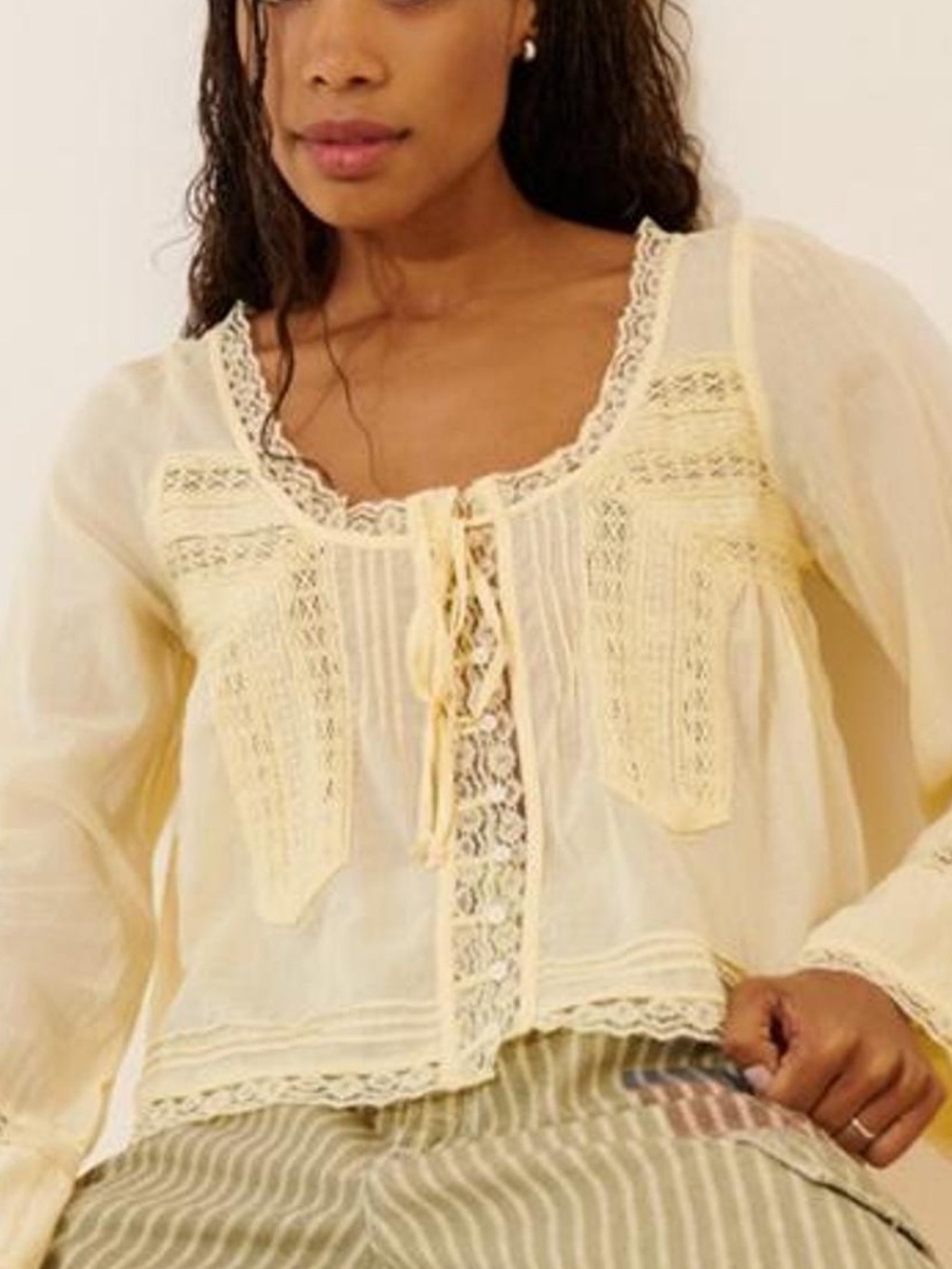 Free People Forevermore Long Sleeve Top in Light Yellow